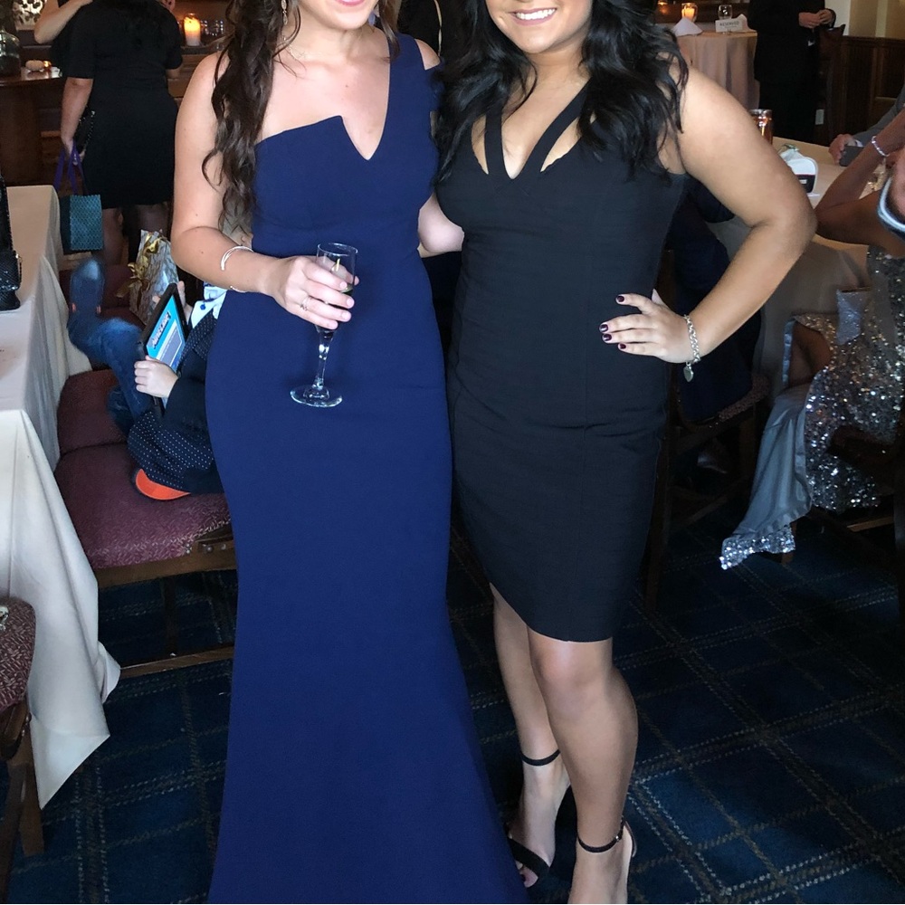 One-Shoulder Ruffled Navy Gown - Picture 3 of 4
